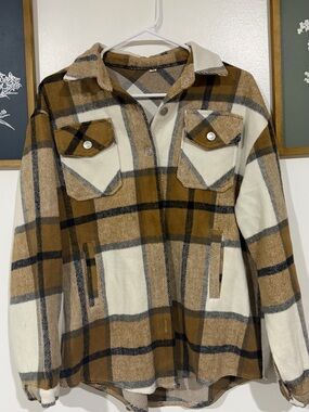 Plaid Shacket Jacket in Brown and Cream